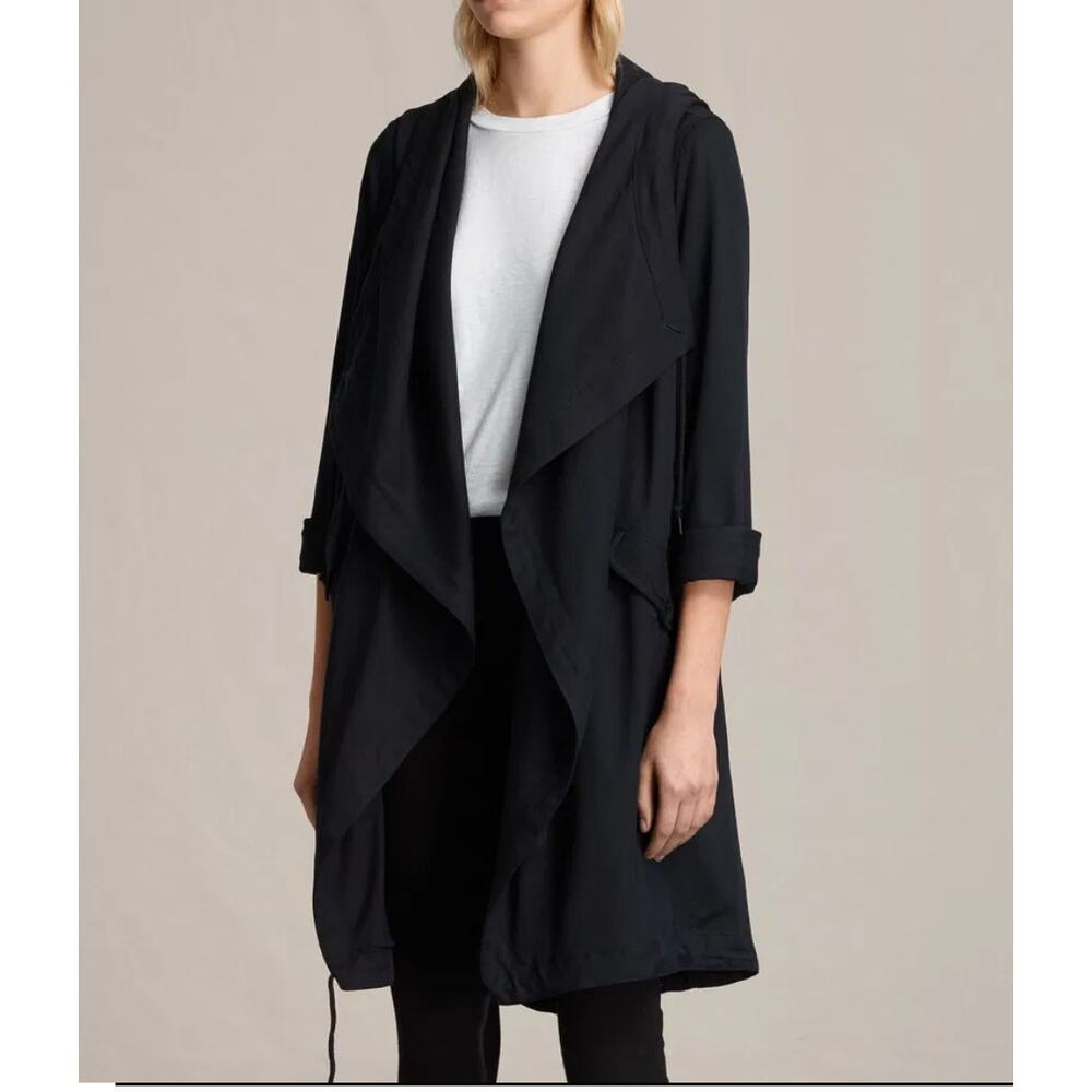 ALLSAINTS classic parka jacket Sz 8 Black Dark Academia Preppy Quiet Luxury Boho